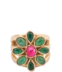 Barse Bronze, Pink Magnesite and Green Onyx Bloom Statement Ring