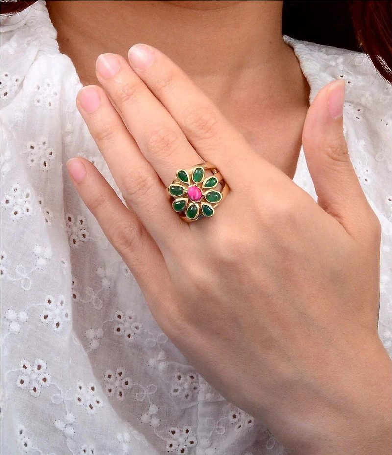 Barse Bronze, Pink Magnesite and Green Onyx Bloom Statement Ring