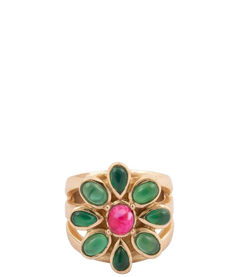 Barse Bloom Bronze Pink Magnesite And Green Onyx Statement Ring