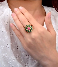 Barse Bloom Bronze Pink Magnesite And Green Onyx Statement Ring