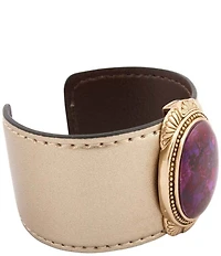 Barse Bronze, Purple Turquoise and Gold Leather Regalia Cuff Bracelet