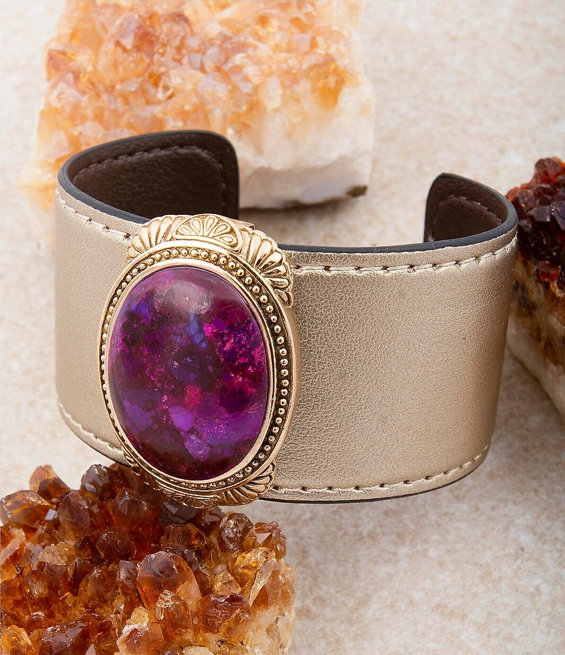 Barse Bronze, Purple Turquoise and Gold Leather Regalia Cuff Bracelet