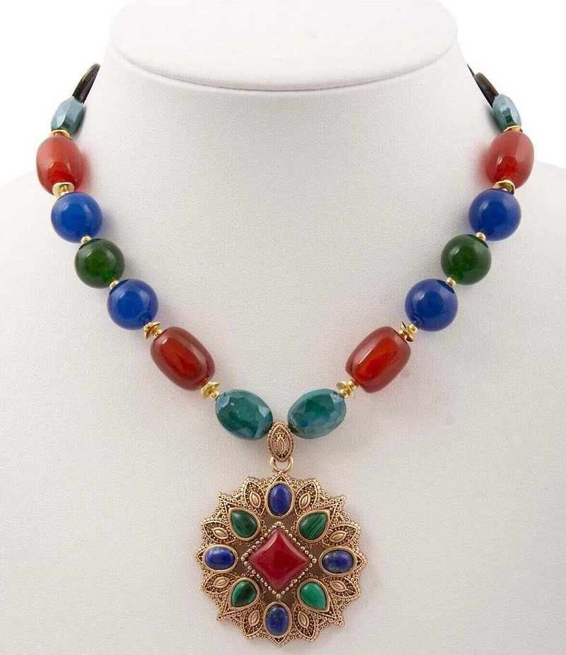 Barse Bronze Quartz Jade and Agate Short Pendant Necklace