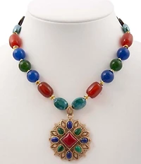 Barse Bronze Quartz Jade and Agate Short Pendant Necklace