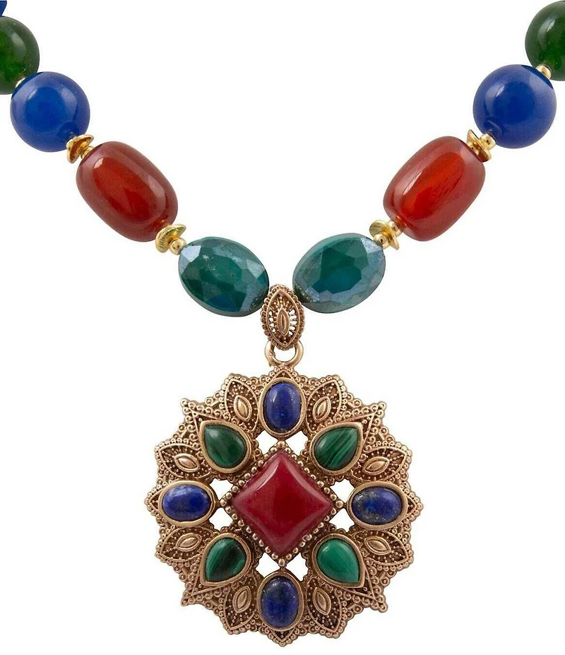 Barse Bronze Quartz Jade and Agate Short Pendant Necklace