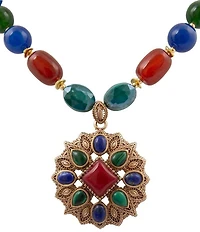 Barse Bronze Quartz Jade and Agate Short Pendant Necklace