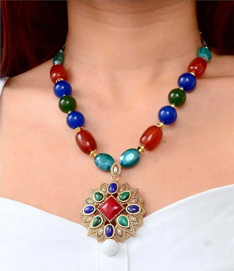 Barse Bronze Quartz Jade and Agate Short Pendant Necklace