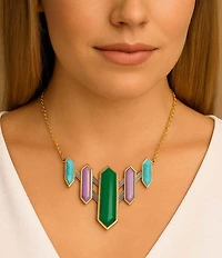 Barse Bronze Retro Genuine Stone Frontal Collar Necklace