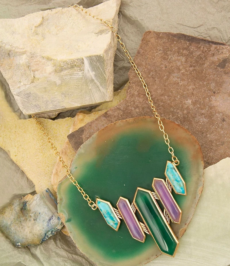 Barse Bronze Retro Genuine Stone Frontal Collar Necklace