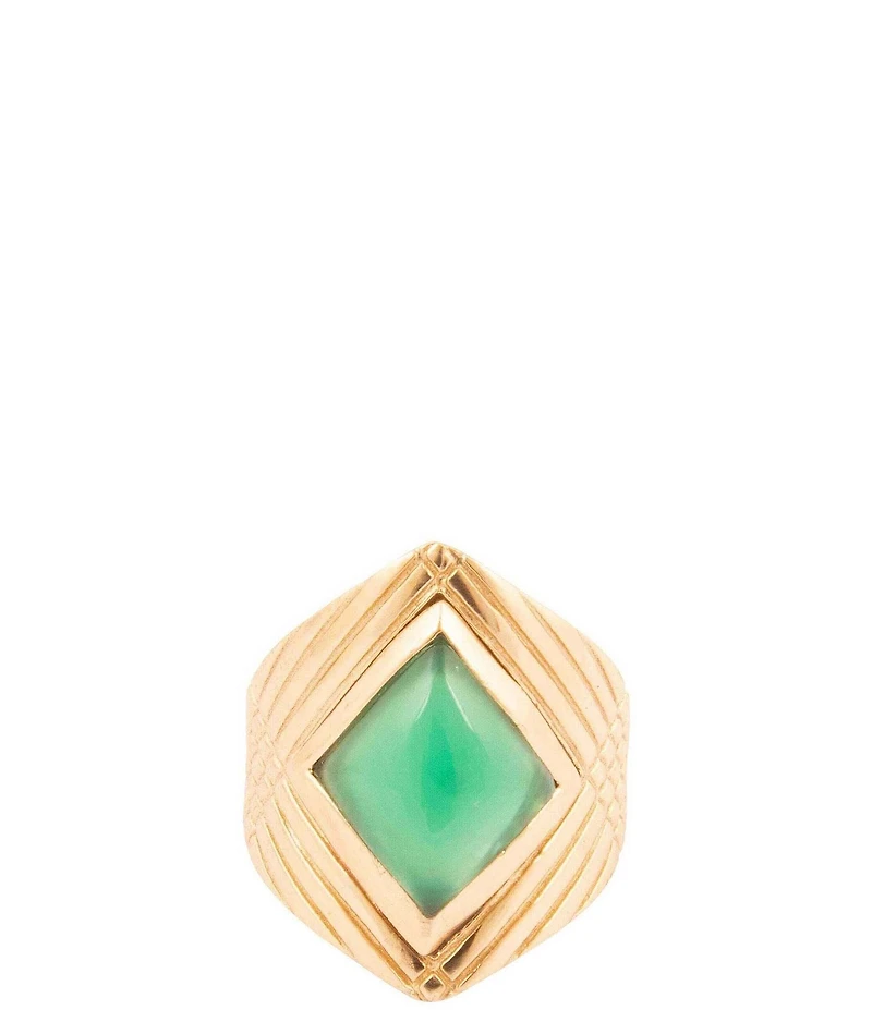 Barse Green Agate Golden Statement Ring