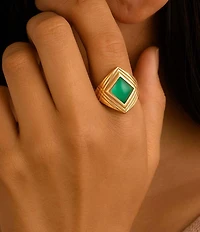 Barse Green Agate Golden Statement Ring