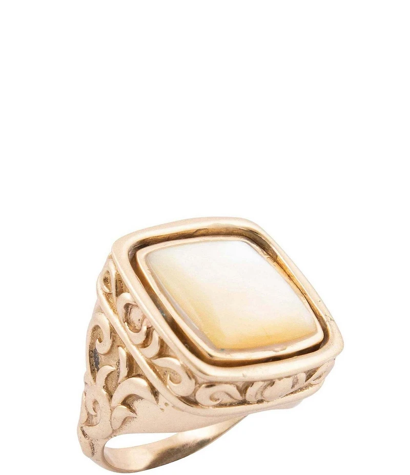 Barse Bronze Reversible Turquoise and Mother Of Pearl Stone Statement Ring