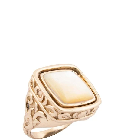 Barse Bronze Reversible Turquoise and Mother Of Pearl Stone Statement Ring