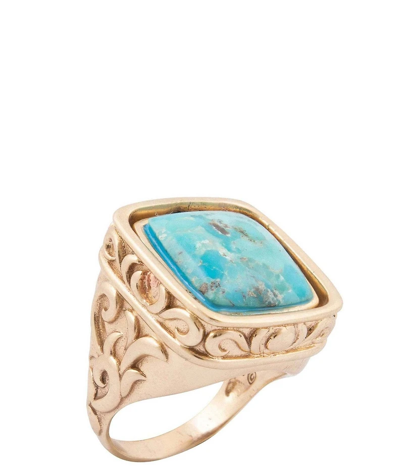 Barse Bronze Reversible Turquoise and Mother Of Pearl Stone Statement Ring
