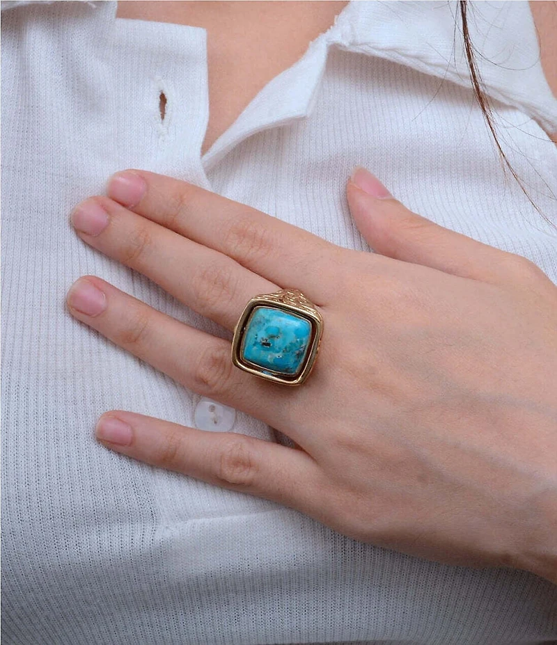 Barse Bronze Reversible Turquoise and Mother Of Pearl Stone Statement Ring