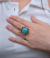 Barse Bronze Reversible Turquoise and Mother Of Pearl Stone Statement Ring