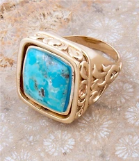 Barse Bronze Reversible Turquoise and Mother Of Pearl Stone Statement Ring
