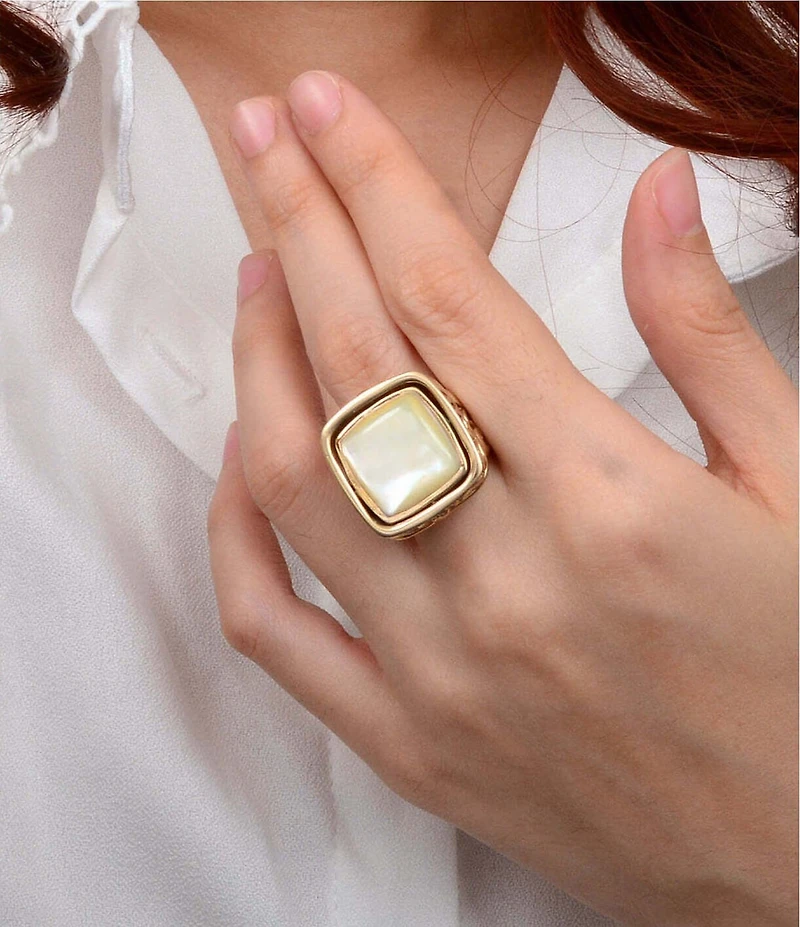 Barse Flip Reversible Turquoise And Mother Of Pearl Golden Ring