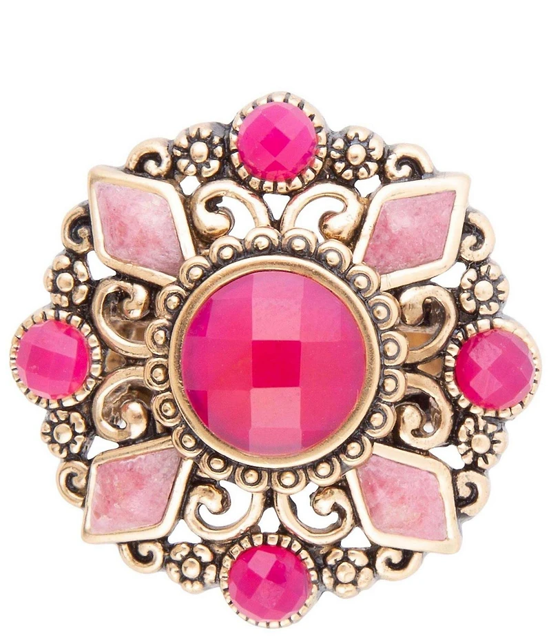 Barse Embellished Pink Quartz Golden Statement Ring