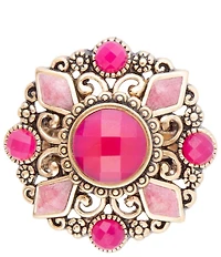 Barse Embellished Pink Quartz Golden Statement Ring