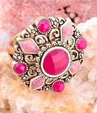 Barse Embellished Pink Quartz Golden Statement Ring