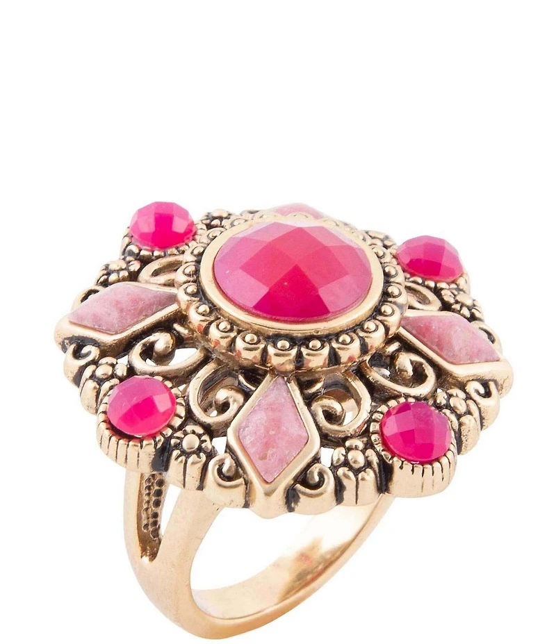 Barse Embellished Pink Quartz Golden Statement Ring