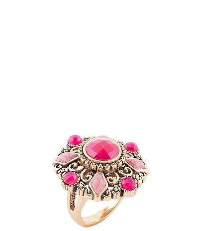 Barse Embellished Pink Quartz Golden Statement Ring