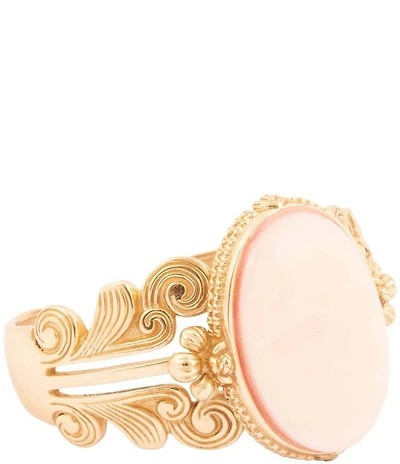 Barse Bronze Romantic Garden Pink Opal Cuff Bracelet