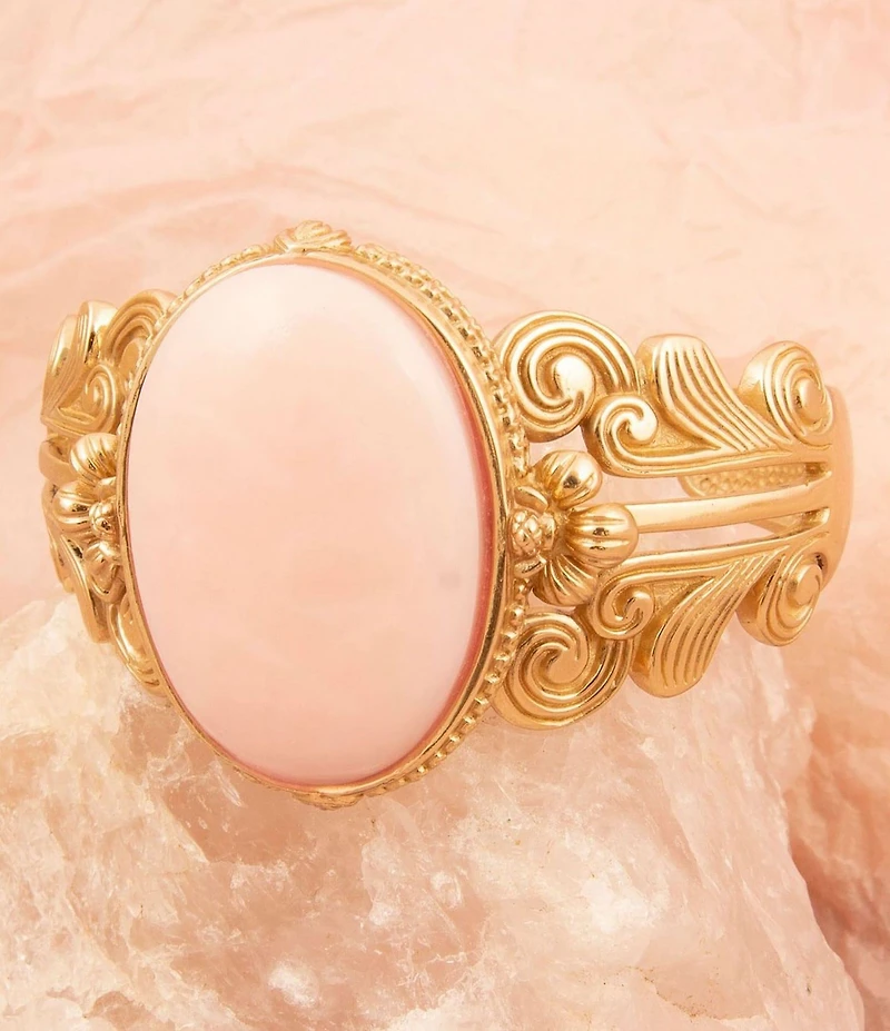 Barse Bronze Romantic Garden Pink Opal Cuff Bracelet