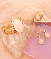 Barse Bronze Romantic Garden Pink Opal Cuff Bracelet