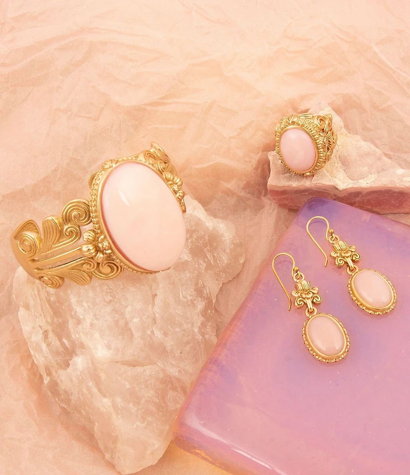 Barse Bronze Romantic Garden Pink Opal Drop Earrings