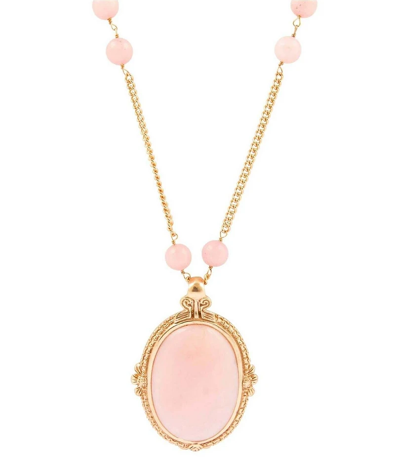 Barse Bronze Romantic Garden Pink Opal Long Pendant Necklace