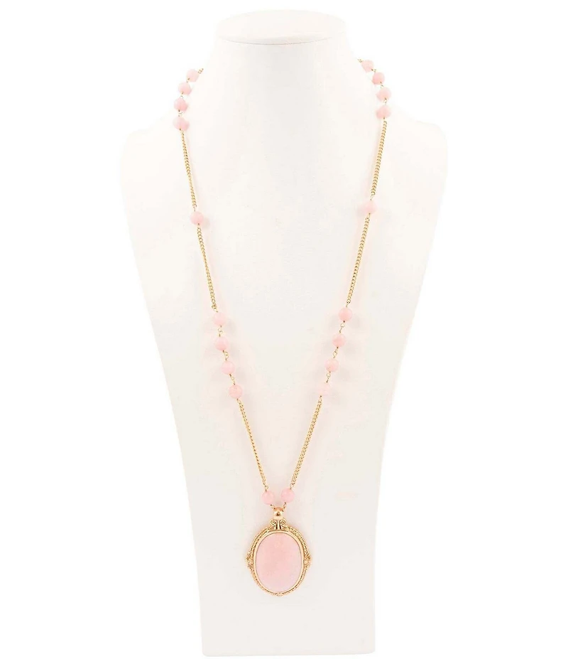 Barse Bronze Romantic Garden Pink Opal Long Pendant Necklace