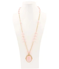 Barse Bronze Romantic Garden Pink Opal Long Pendant Necklace