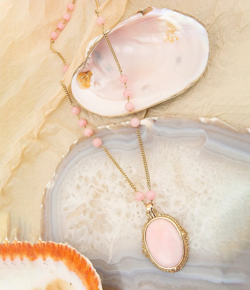 Barse Bronze Romantic Garden Pink Opal Long Pendant Necklace