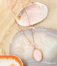 Barse Bronze Romantic Garden Pink Opal Long Pendant Necklace