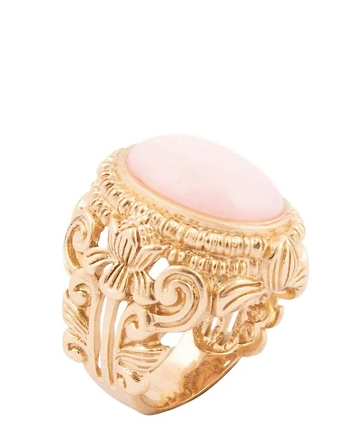 Barse Bronze Romantic Garden Pink Opal Statement Ring
