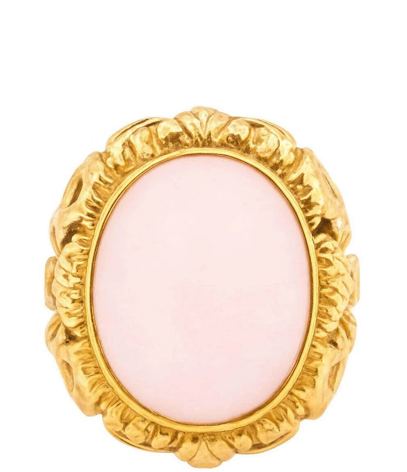 Barse Pink Opal Lotus Golden Statement Ring