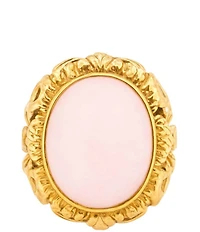 Barse Pink Opal Lotus Golden Statement Ring