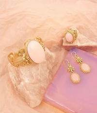 Barse Pink Opal Lotus Golden Statement Ring