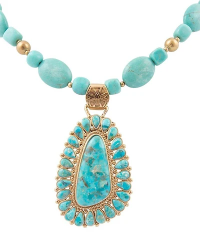 Barse Sedona Blue Turquoise Golden Pendant Necklace