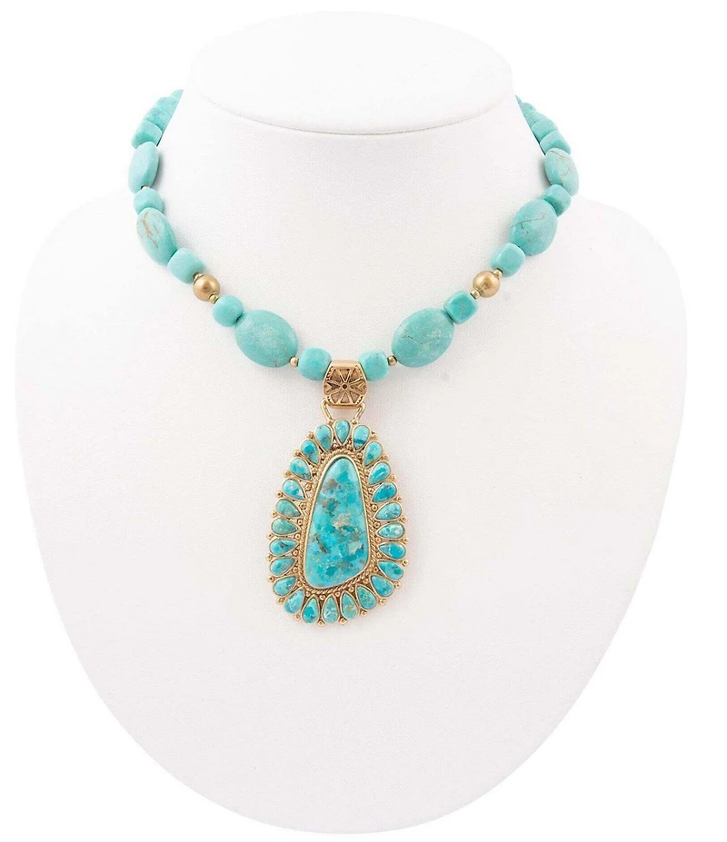 Barse Sedona Blue Turquoise Golden Pendant Necklace