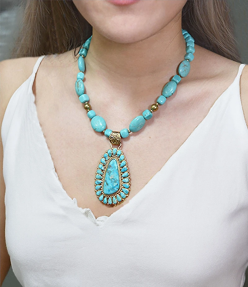 Barse Sedona Blue Turquoise Golden Pendant Necklace