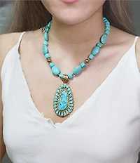 Barse Sedona Blue Turquoise Golden Pendant Necklace