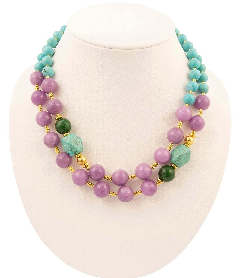 Barse Bronze Seville Genuine Stone 2 Row Short Multi-Strand Necklace