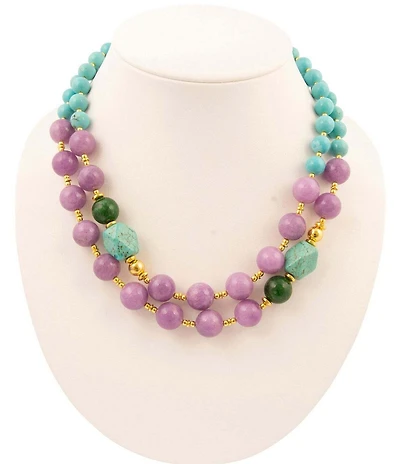 Barse Bronze Seville Genuine Stone 2 Row Short Multi-Strand Necklace