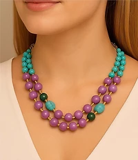 Barse Bronze Seville Genuine Stone 2 Row Short Multi-Strand Necklace