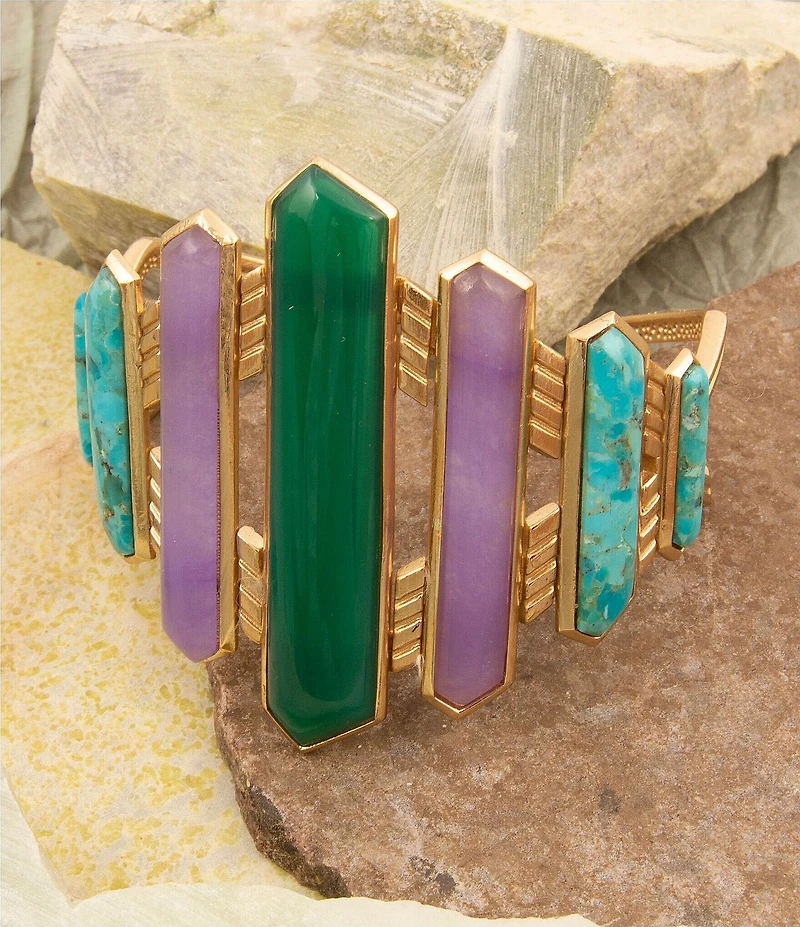 Barse Bronze Seville Genuine Stone Statement Cuff Bracelet