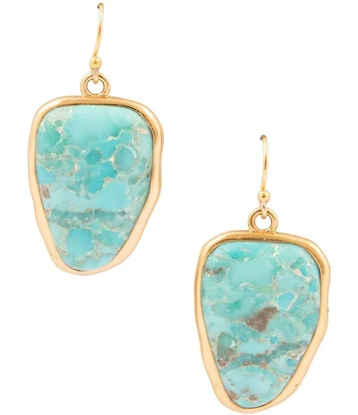 Barse Bronze Seville Genuine Turquoise Slab Drop Earrings