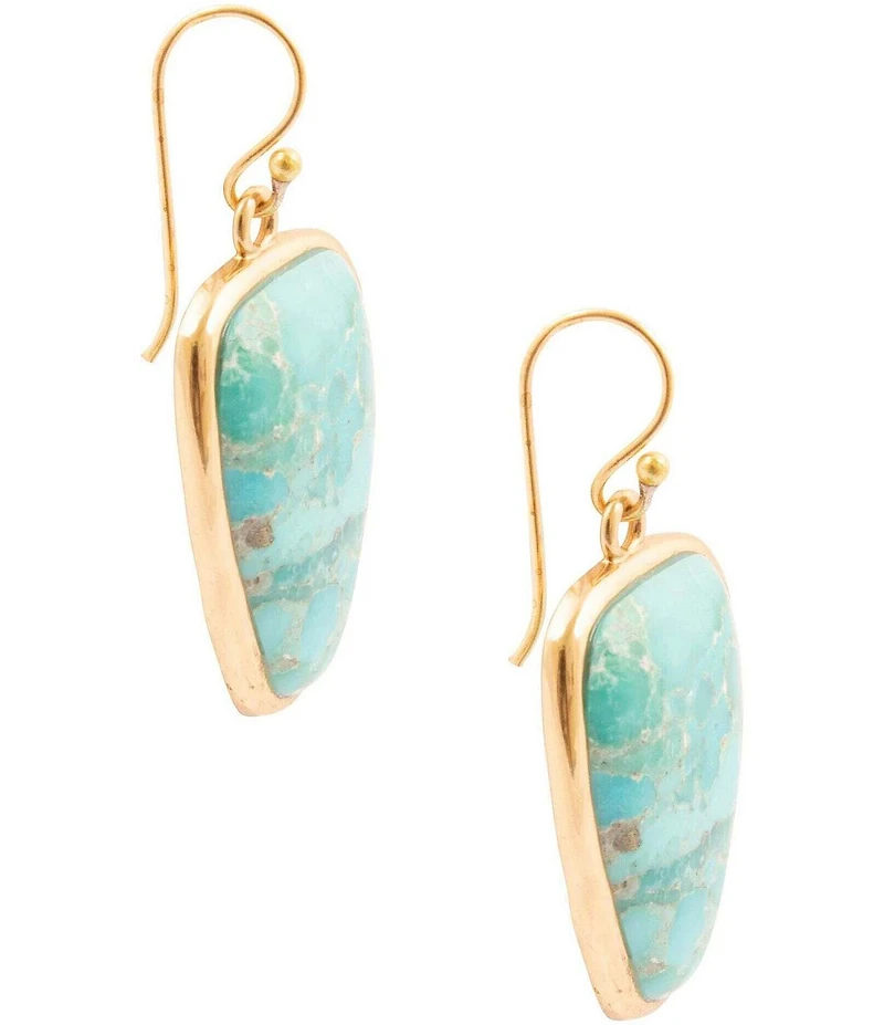 Barse Bronze Seville Genuine Turquoise Slab Drop Earrings